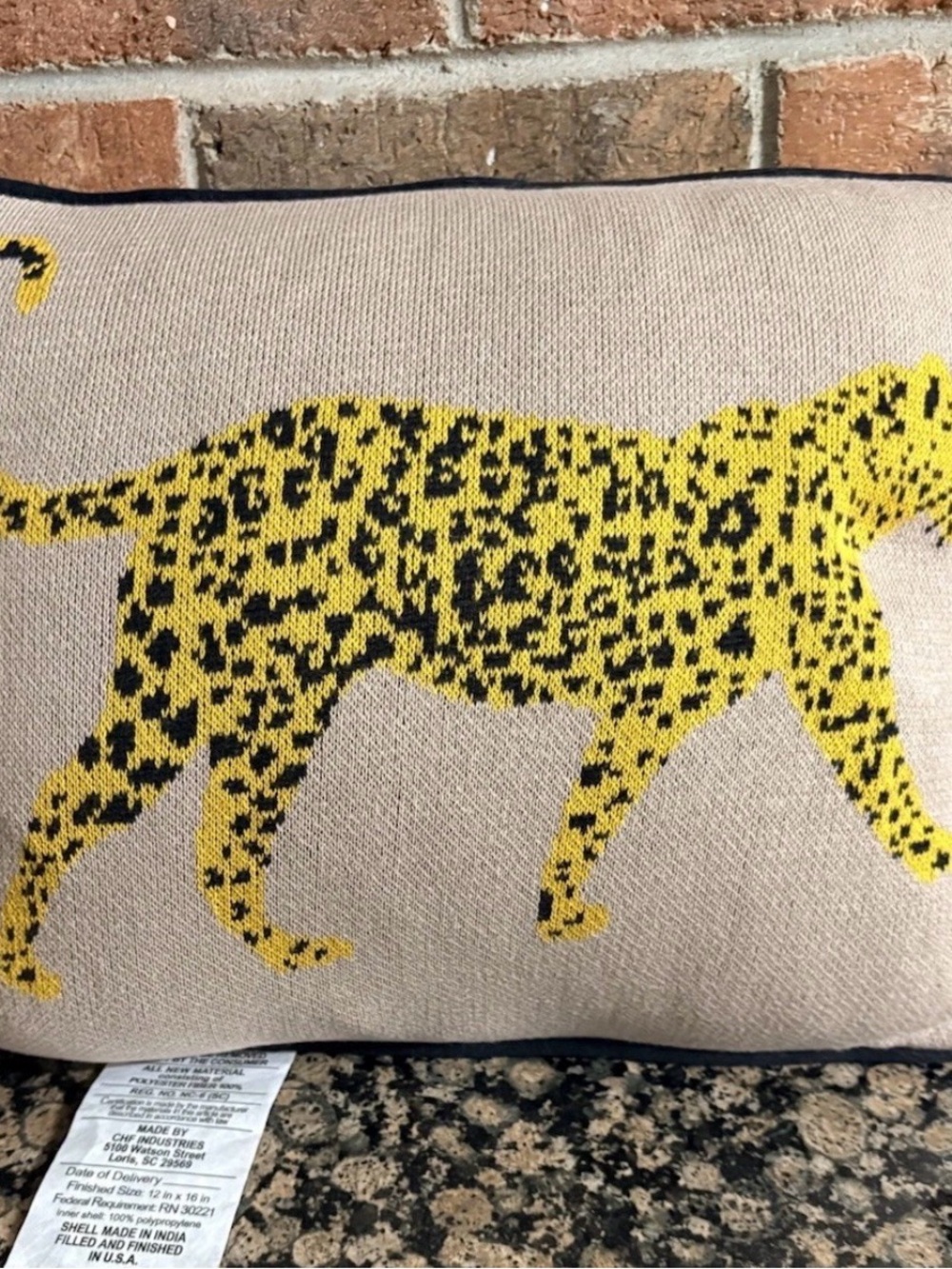 Yellow Leopard Knit Accent Pillow by Rochelle Porter 15”x12” Decorative Home